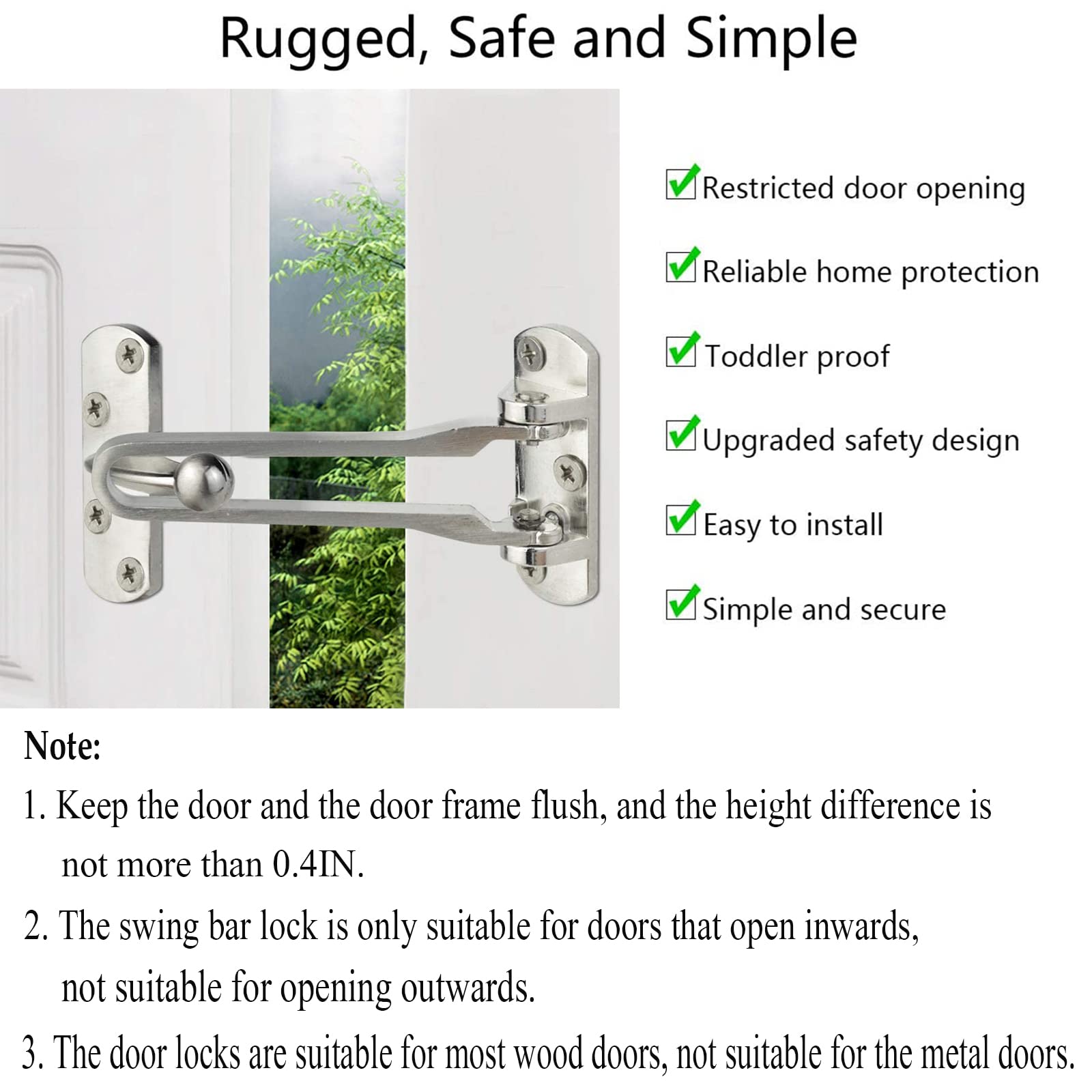 Topbuti Home Security Door Lock, 2 Pack Latch Guard Clasp Front Door Locks for Kids, Home Reinforcement Lock for Swing-in Doors, Hotel Door Latches, Thicken Solid Aluminium Alloy (Black)
