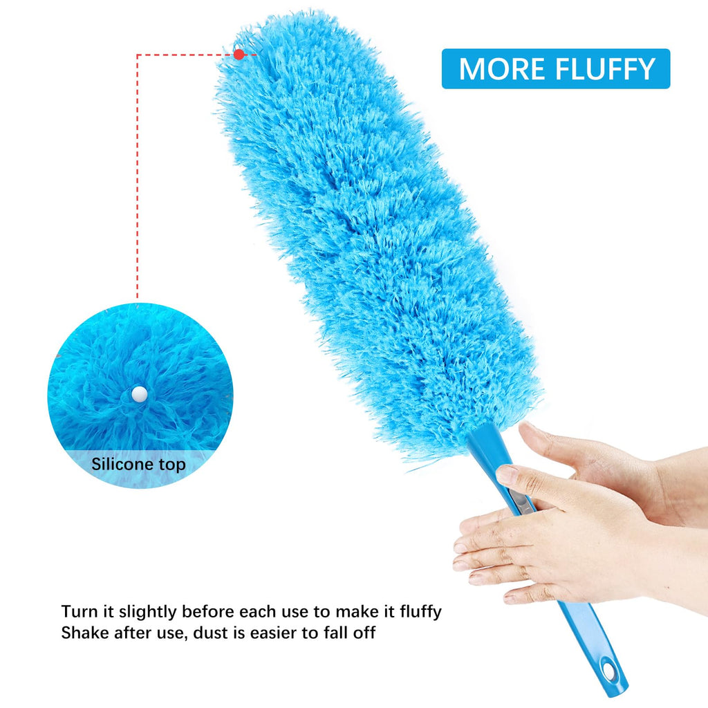 Ceiling Fan Cleaner Duster Reusable Microfiber Removable Duster with Extension Pole Adjusts 12 to 71 Inch for Cleaning Walls Bookshelves Furniture Door Window Top (Blue)