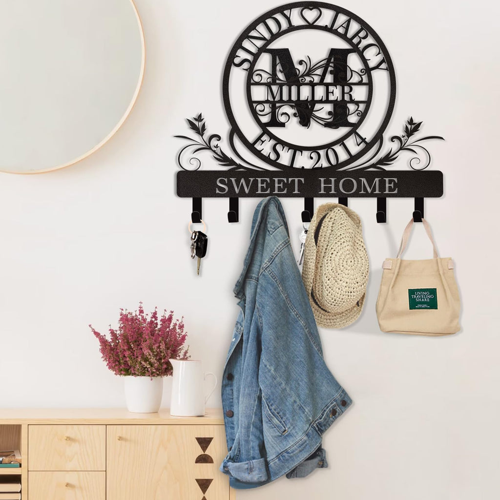 Dyoart Personalized Couple's Name Key Rack, Wall Mounted Metal Key Holder for Housewarming Gifts,ignent Bedding