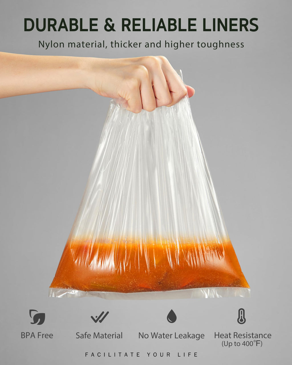 Syntus Slow Cooker Liners, 10 Count Cooking Bags Small Size Disposable Pot Liners Plastic Bags, Fit 1QT to 3QT for Slow Cooker Cooking Trays, 10.5"x 17.5", 10 Liners
