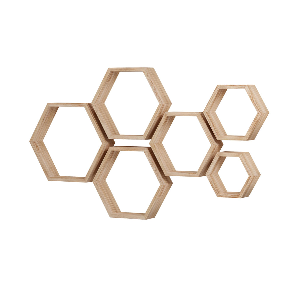 WONFUlity Hexagon Shelves for Wall Mounted, Wood Farmhouse Storage Honeycomb Floating Shelves for Wall Decor,Screws Anchors Included,5pc
