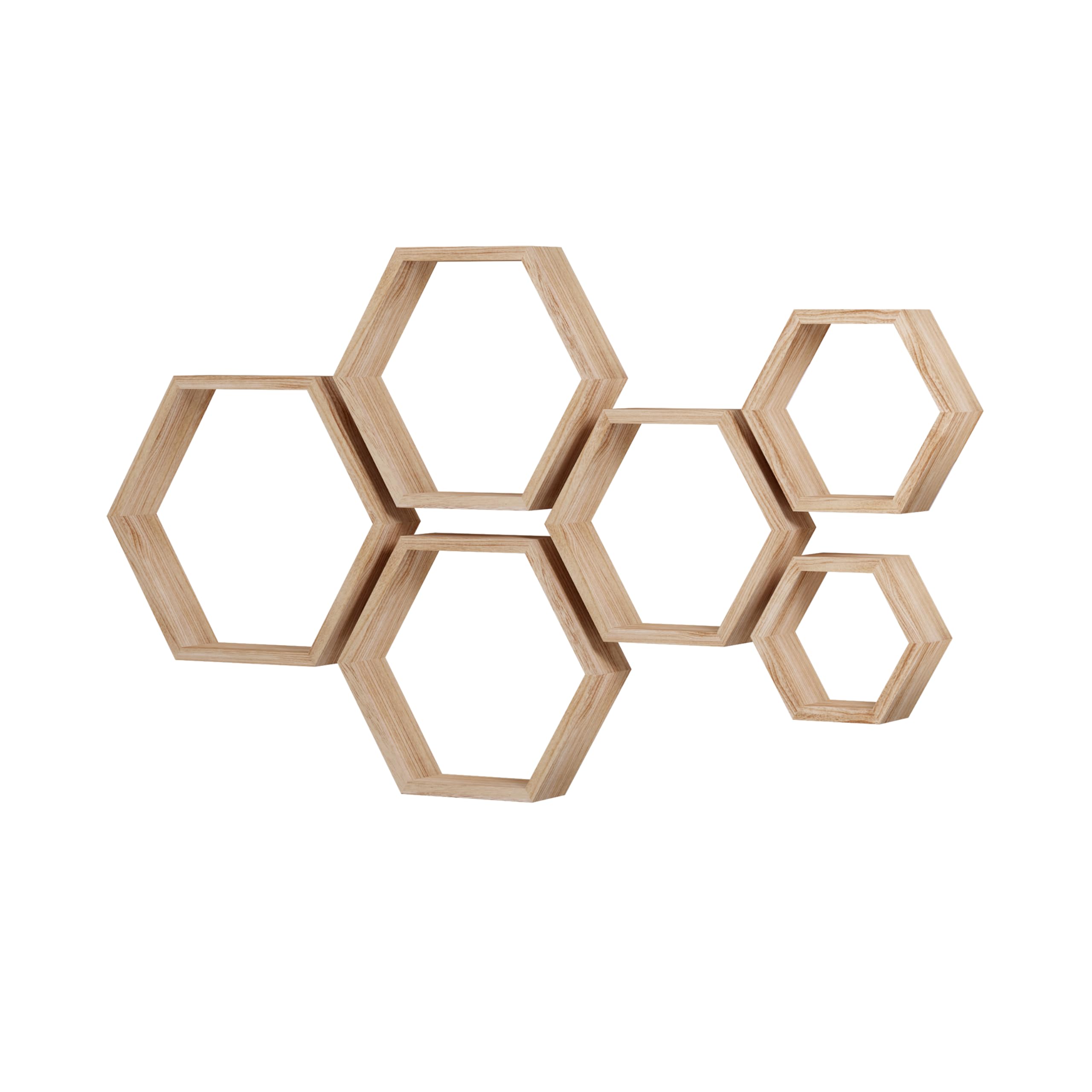 WONFUlity Hexagon Shelves for Wall Mounted, Wood Farmhouse Storage Honeycomb Floating Shelves for Wall Decor,Screws Anchors Included,5pc