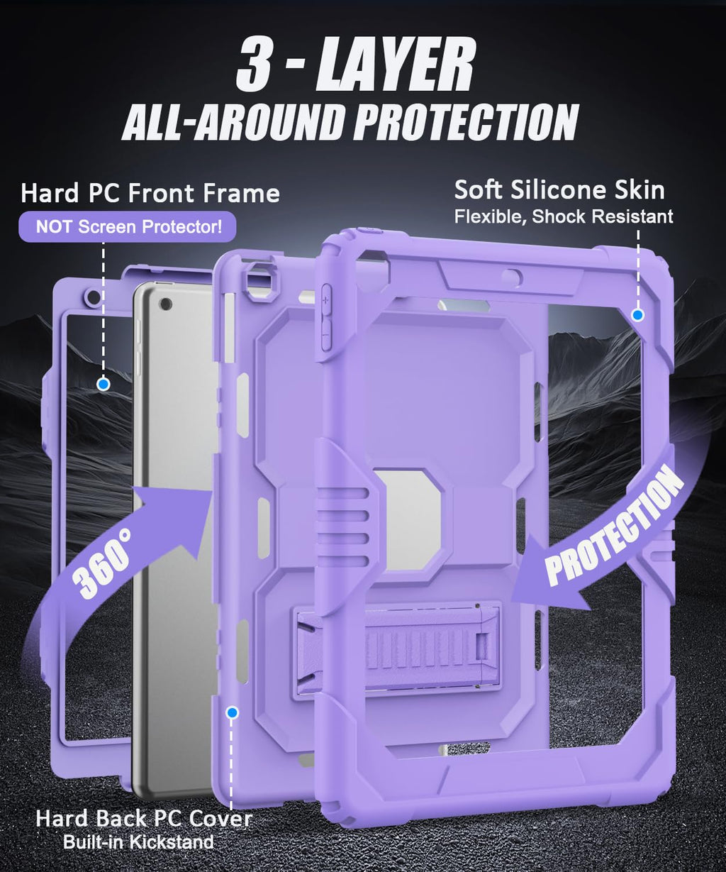 OKP Case for iPad 9th/ 8th/ 7th Generation (2021/2020/2019), Heavy Duty 10.2 inch iPad Shockproof Rugged Protective Cover with Built-in Stand, Hard iPad 9 8 7 Gen Cases for Kids Girls Boys, Black