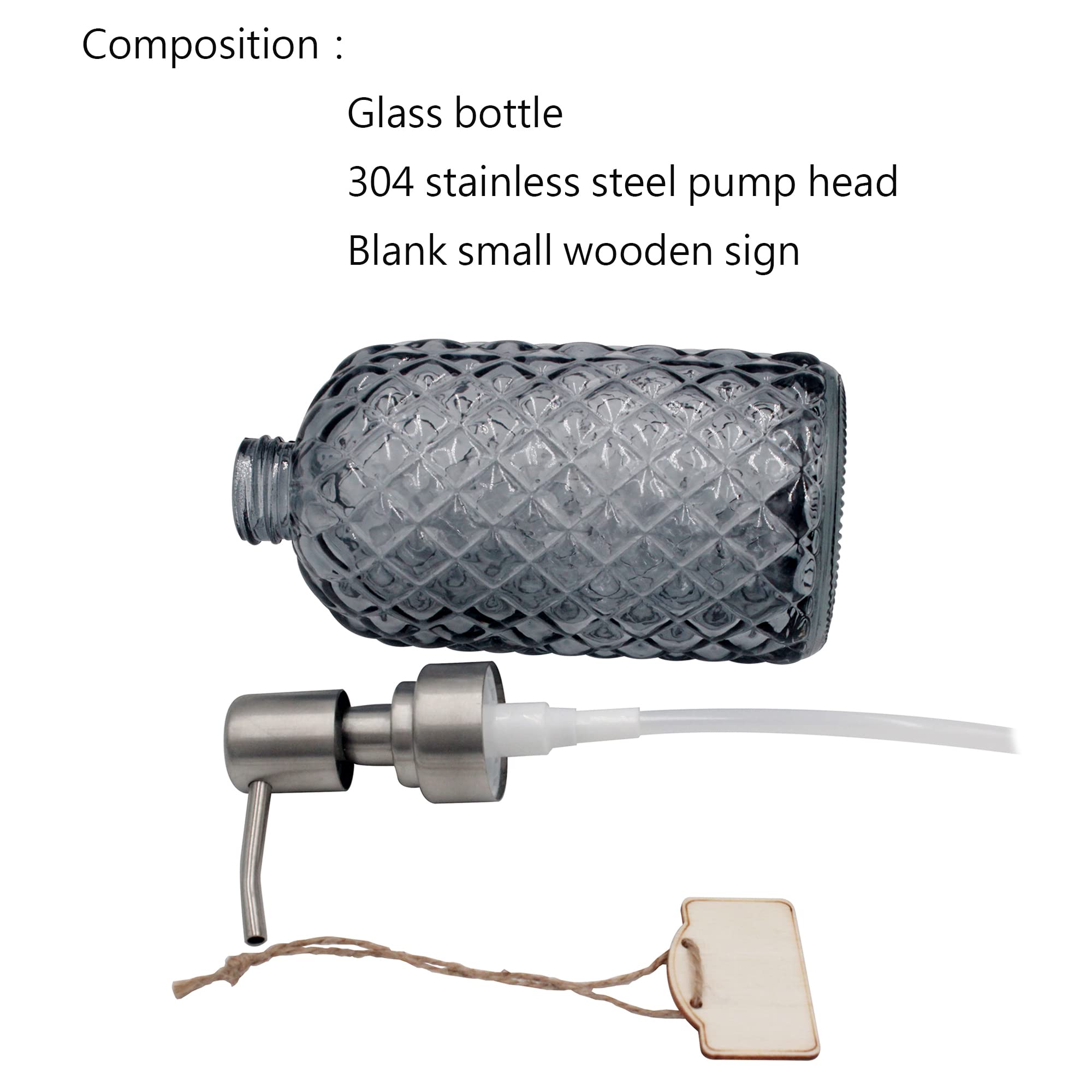 16 oz Diamond Pattern Glass Soap Dispenser, Kitchen and Bathroom Refillable Soap Dispenser with Rust Resistant Stainless Steel Pump for Hand Soap, Lotion Glass Liquid Dispenser(Amber)