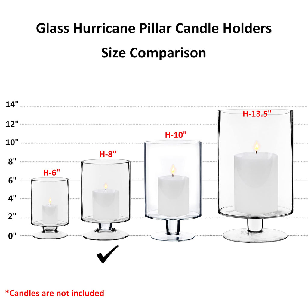 CYS EXCEL Glass Hurricane Pillar Candle Holder (H:6" W:3.75") | Multiple Size Choices Short Stem Candle Centerpieces | Stemmed Glass Cylinder Candle Vase