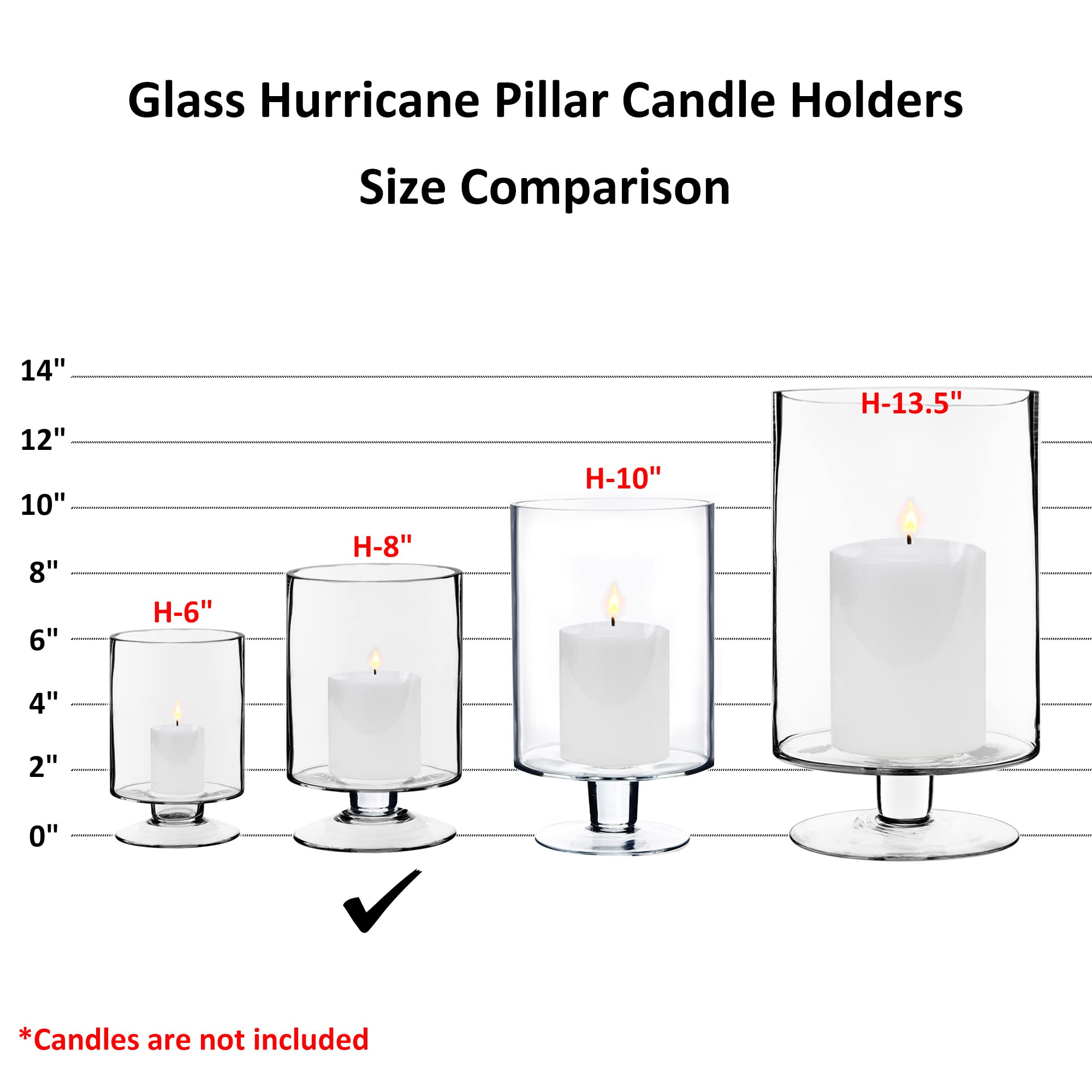 CYS EXCEL Glass Hurricane Pillar Candle Holder (H:6" W:3.75") | Multiple Size Choices Short Stem Candle Centerpieces | Stemmed Glass Cylinder Candle Vase