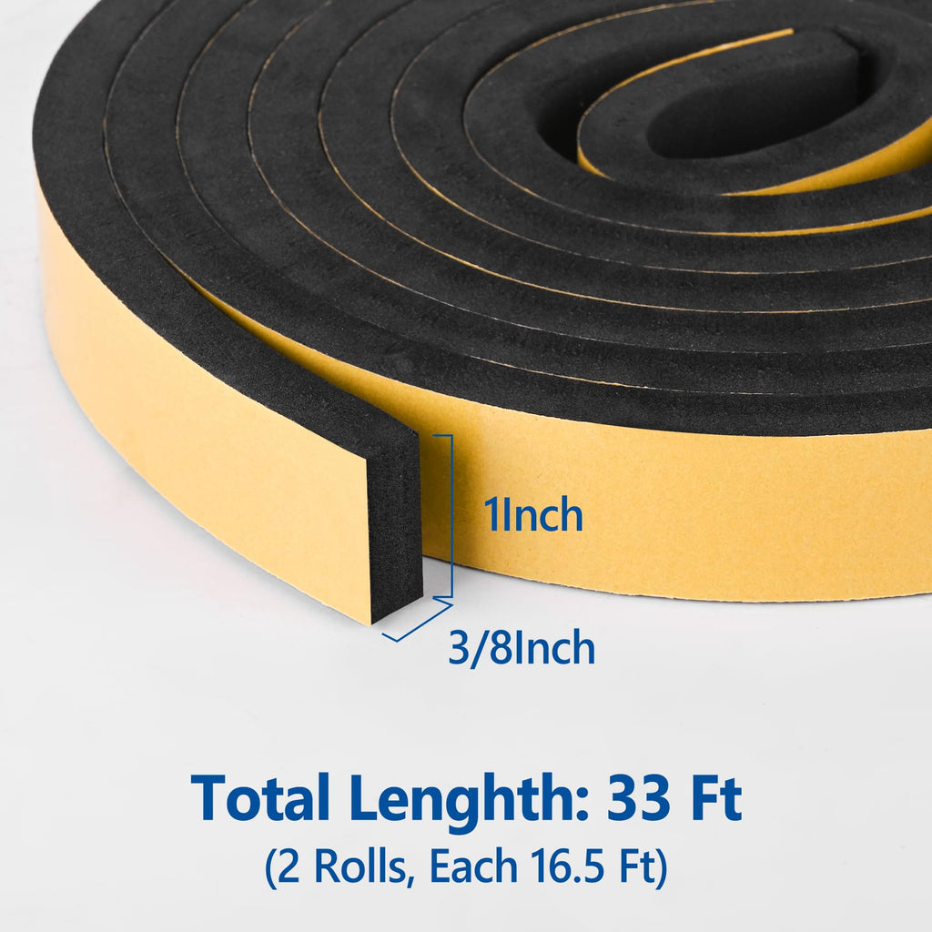 Kikerike Self Adhesive Foam Tape Weatherstrip 1In x 1/2In x 20Ft High Density Foam Insulation Strips Seal Weather Stripping with Strong Adhesive for Door and Window Sound Isolation Soundproofing