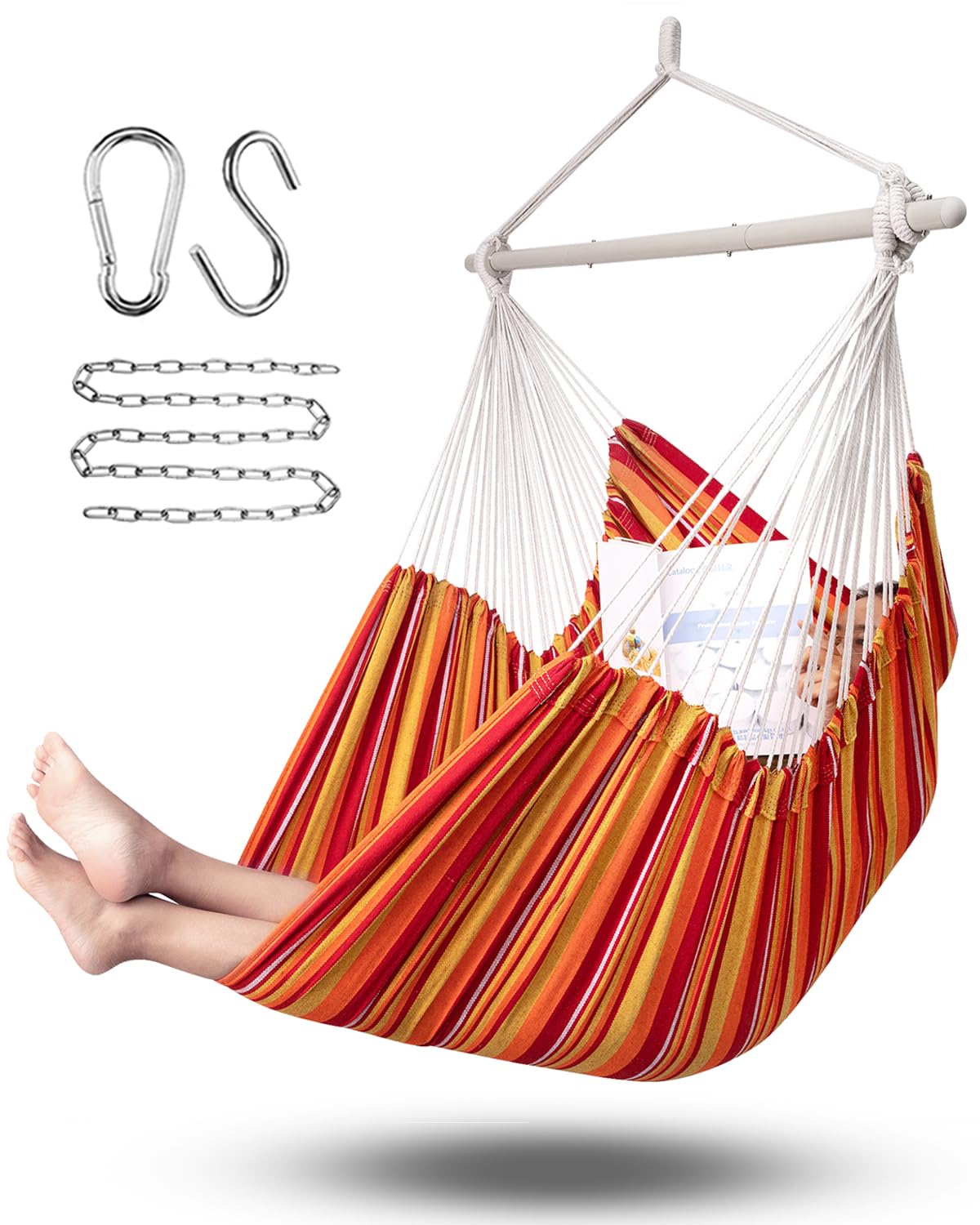 ADVOKAIR Hammock Chair Large 70.9"x47.2", 32% Bigger XXL Hanging Swing Chair with 500lbs Capacity, Heavy Duty Steel Spreader Bar, Extra Roomy Comfort for Adult Indoor Outdoor Bedroom Patio