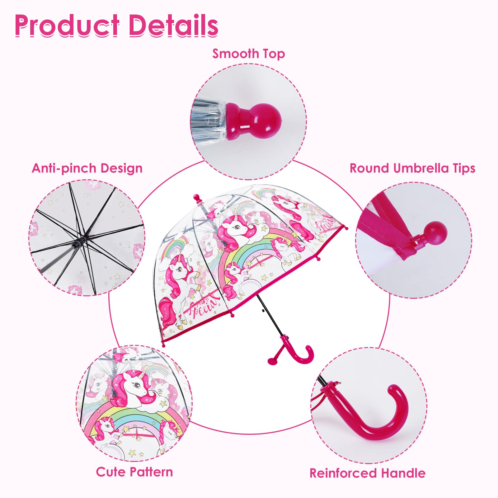 decalsweet Kids Umbrella Clear Bubble Umbrellas for Rain,Transparent Dome Safety Windproof Umbrella with Easy-Grip Hook Handle for Toddler Girls and Boys