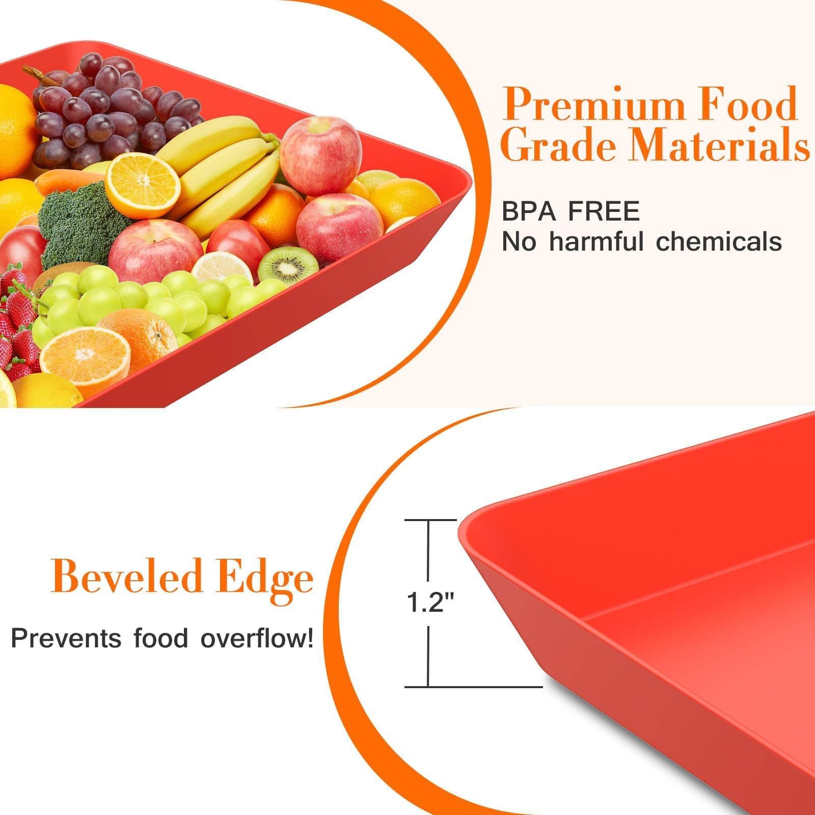 WOWBOX 4 pcs Serving Tray for Entertaining, Serving Platters for Snacks, Fruit, Cookies, Dessert, Reusable Plastic Trays for Serving Food, (White, Black, Green, Red)