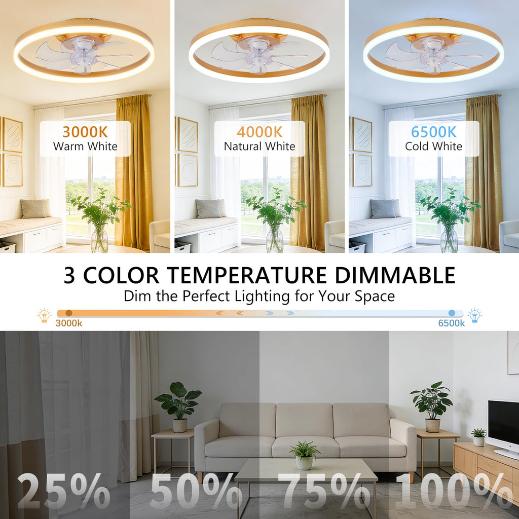 16 Inch RGB Low Profile Ceiling Fans with Lights, Modern Flush Mount Fandelier Chandelier Fixture, Remote & APP Control, Black LED Ceiling Fan Light for Bedroom, Living Room, Kitchen Indoor