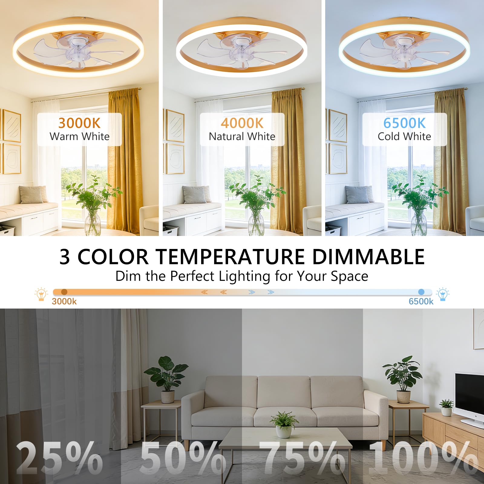 16 Inch RGB Low Profile Ceiling Fans with Lights, Modern Flush Mount Fandelier Chandelier Fixture, Remote & APP Control, Black LED Ceiling Fan Light for Bedroom, Living Room, Kitchen Indoor