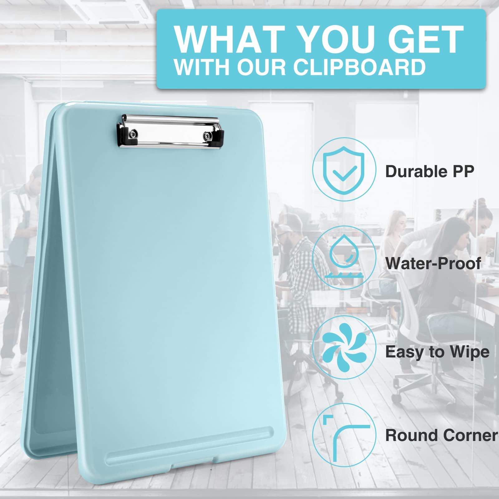 Sooez Clipboard with Storage, Plastic Storage Clipboards with Low Profile Clip, Nursing Clip Boards Foldable, Hanging Clipboard Case for Work, Teacher, Classroom Must Haves, Office School Supplies