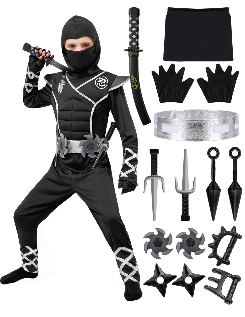 Spooktacular Creations Halloween Ninja Costume, Ninja Outfit Set for Kids, Halloween Costumes for Boys Dress Up Party