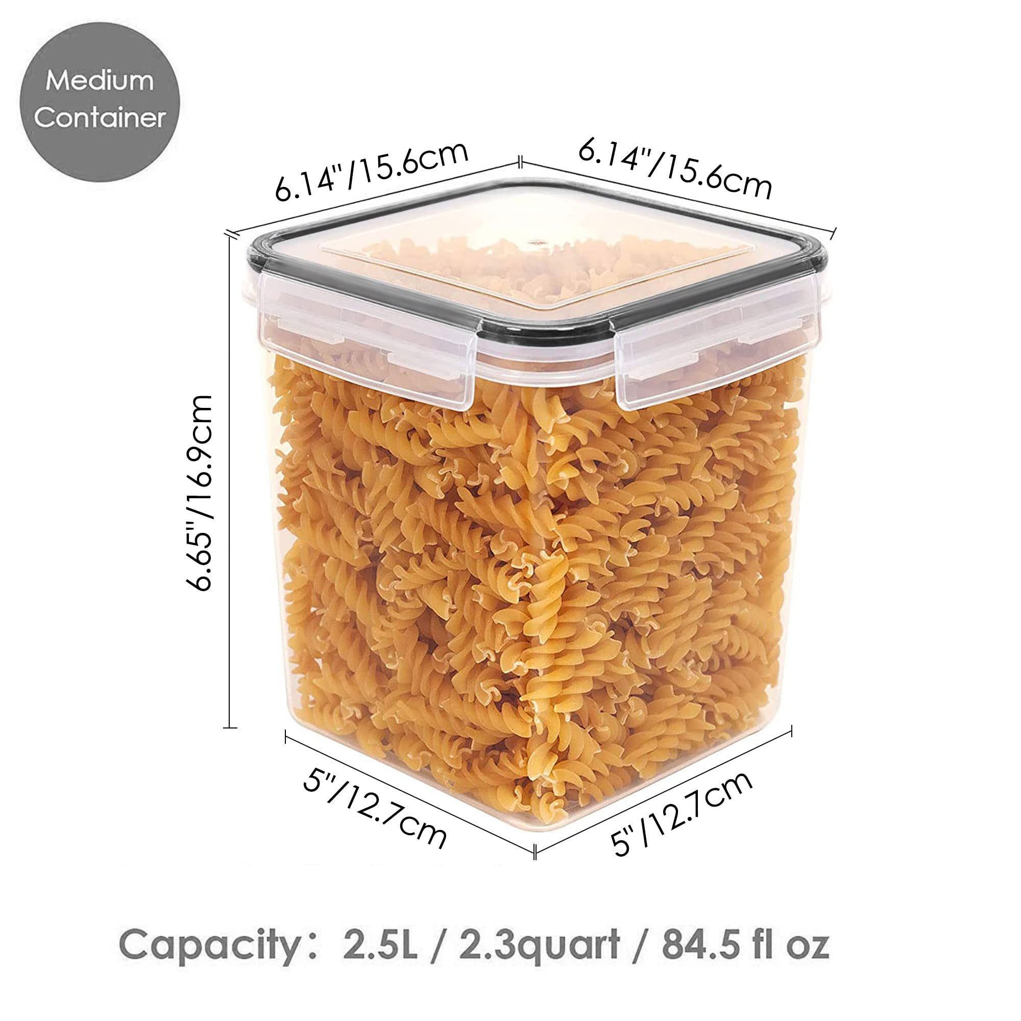 Vtopmart Food Storage Containers 2.5L / 84.5oz, 4 Pieces BPA Free Plastic Airtight Canister for Flour, Sugar, Baking Supplies, with 4 Measuring Cups and 24 Labels, Black