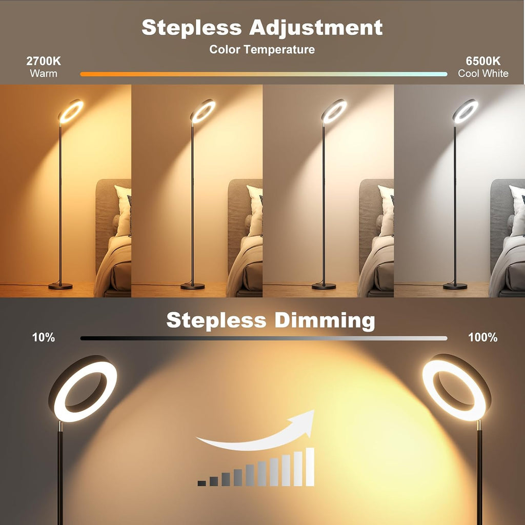 FULSUNT RGB Floor Lamp, 32W Bright LED Standing Lamp with Remote, Stepless Dimmable, Modern Color Changing Torchiere Tall Lamps for Living Room Bedroom Office Gaming Party