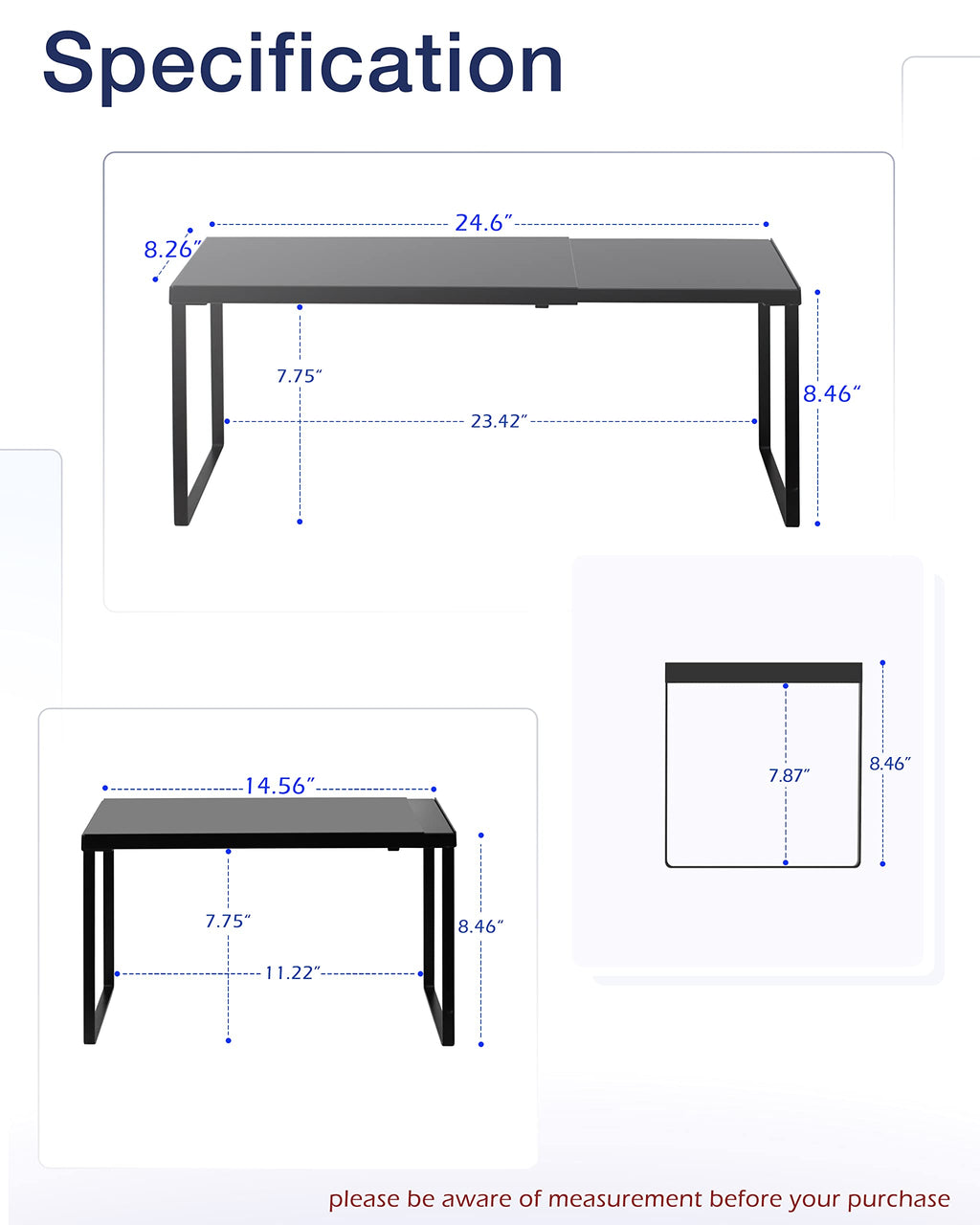 Nxconsu Cabinet Shelf Expandable Organizer Riser Rack for Kitchen Pantry Cupboard Under Sink Countertop Home Organization Extra Storage Space Saver Heavy Duty Metal Edgeless Design Black