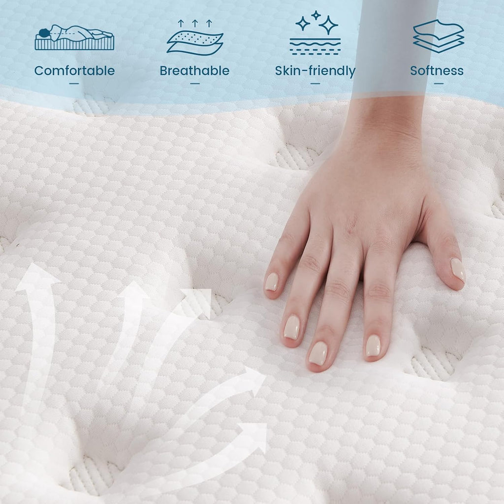Vantto Queen Mattresses, 14 inch Hybrid Memory Foam Queen Bed Mattress in a Box, Pocket Spring for Motion Isolation, Pressure Relief, Silent Sleep, CertiPUR-US
