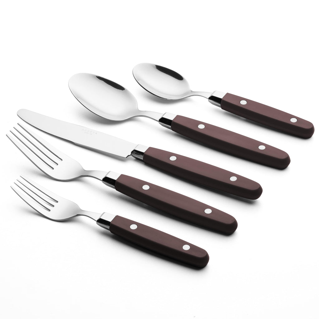 ANNOVA Silverware Set, Retro/Rivet Colorful Stainless Steel Tableware Kitchen Flatware Set Utensils, Includes Dinner Knives, Forks, Spoons, Salad Forks & Dessert Spoons (Brown, 20 Pieces)