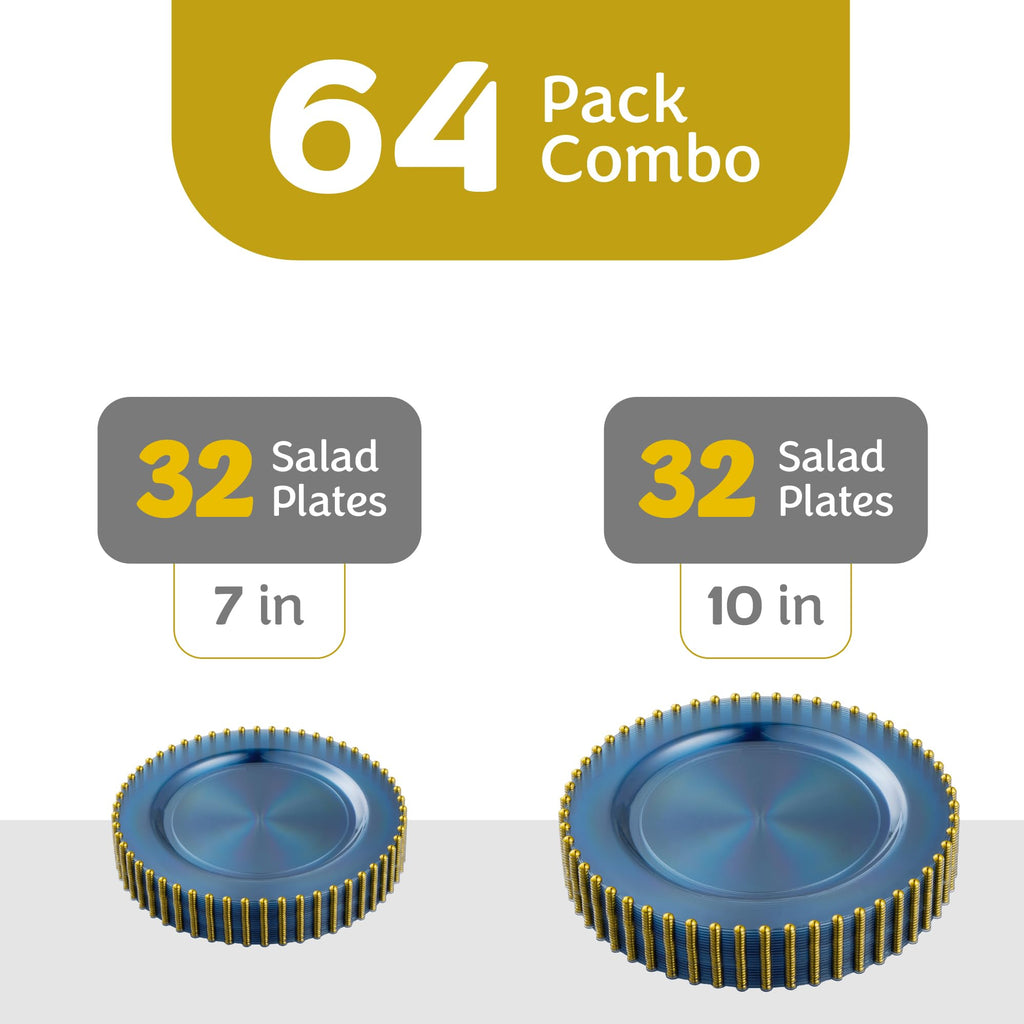PLASTICPRO 32 Piece Combo Plastic Dinner Plates Disposable Plastic Fancy Heavy Duty Party Dishes 7 inch and 10 inch, Black and Gold Beaded