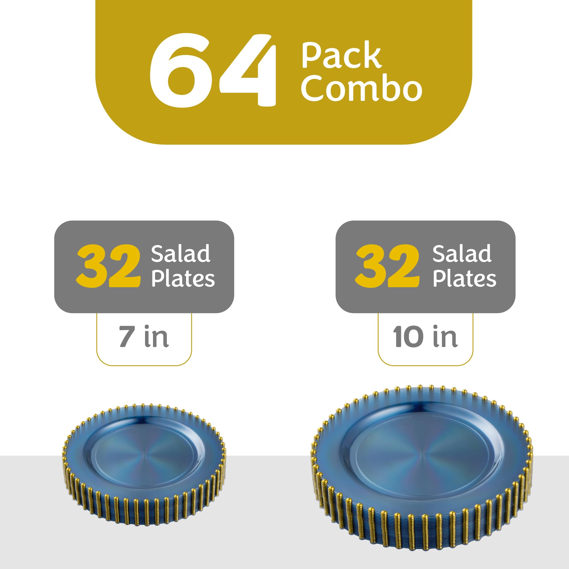 PLASTICPRO 32 Piece Combo Plastic Dinner Plates Disposable Plastic Fancy Heavy Duty Party Dishes 7 inch and 10 inch, Black and Gold Beaded