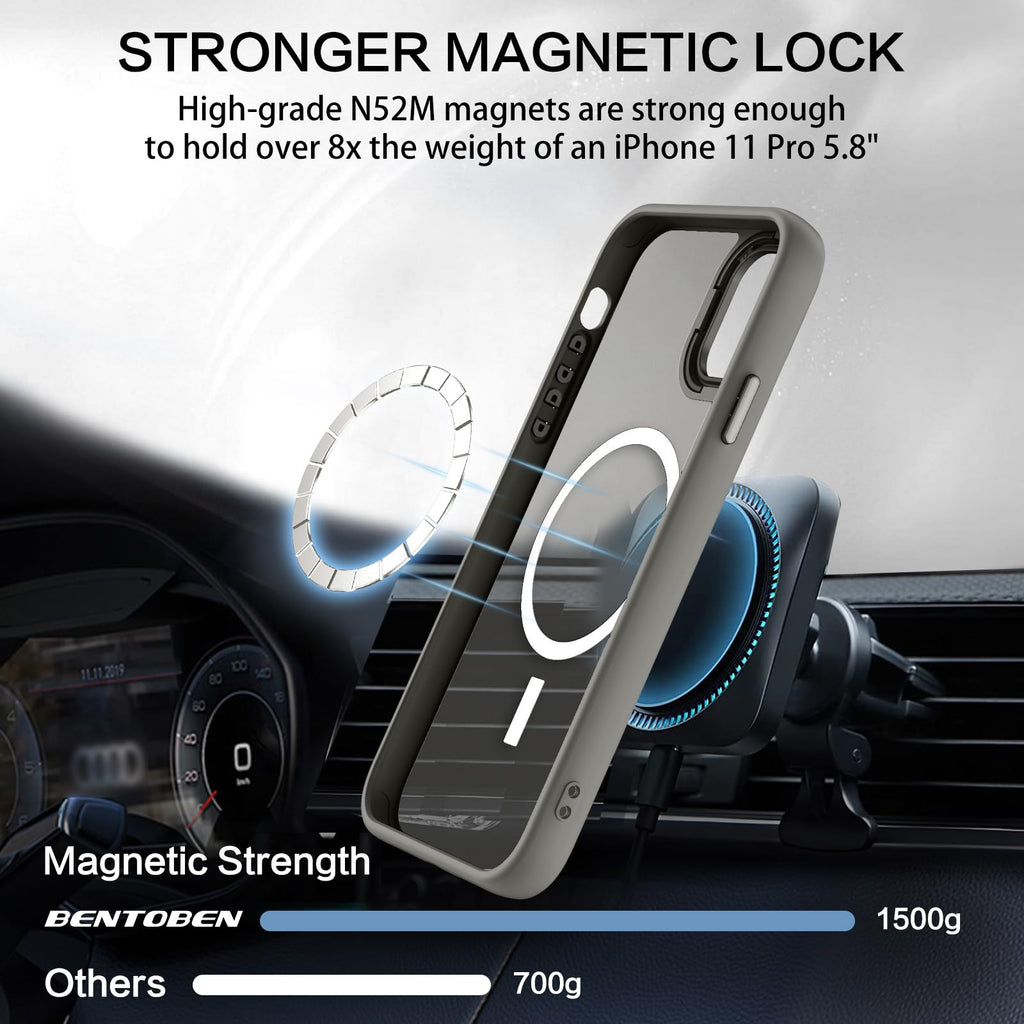 BENTOBEN for iPhone 11 Pro Case 2019 [Compatible with Magsafe] Translucent Matte Magnetic Phone Case iPhone 11 Pro 5.8" Slim Thin Shockproof Bumper Women Men Protective Cases Cover, Black