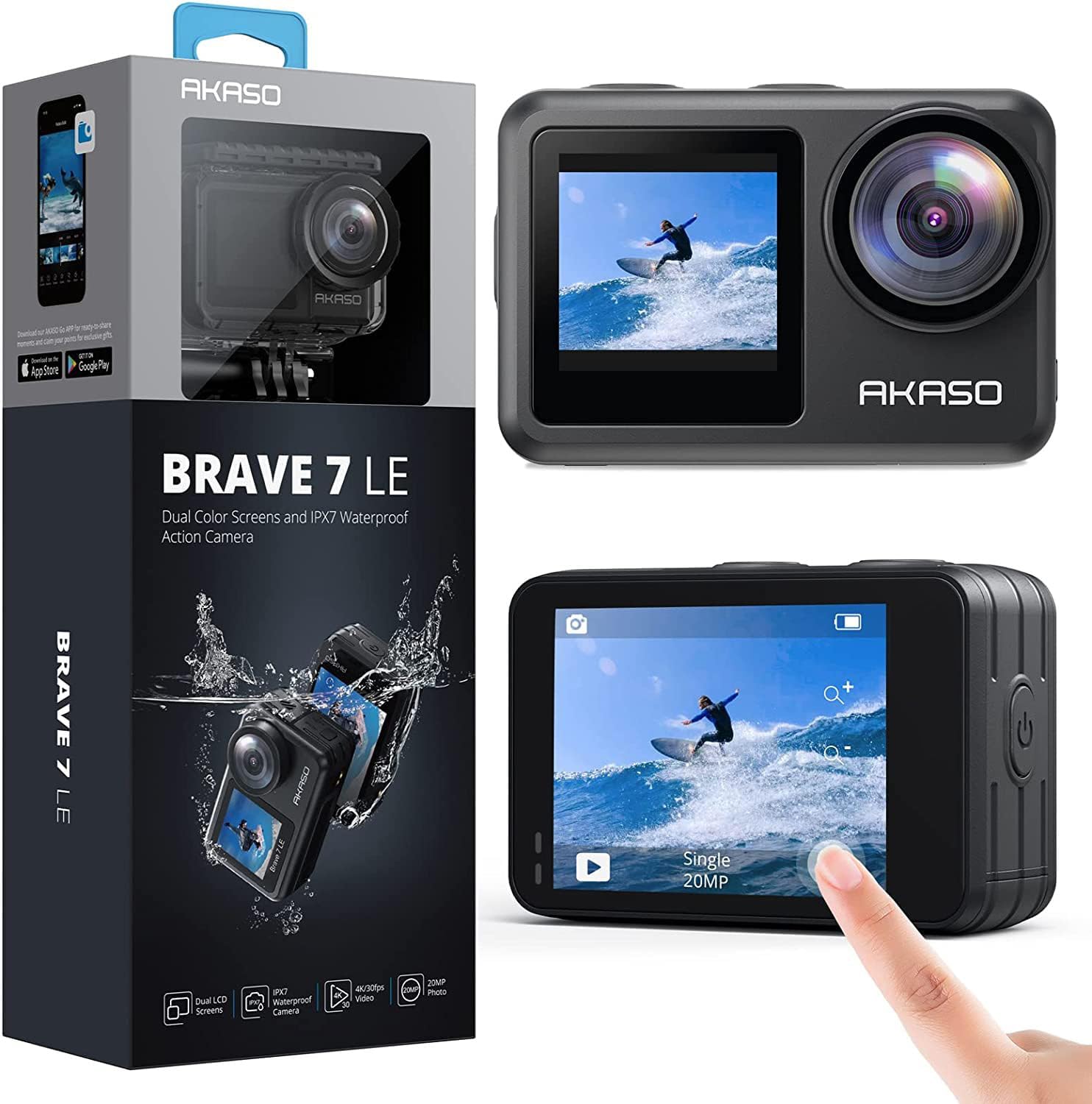 AKASO EK7000 Pro 4K30fps Action Camera with Touch Screen EIS 131ft Waterproof Underwater Camera Remote Control 5X Zoom with Helmet Accessories Kit (Standalone)