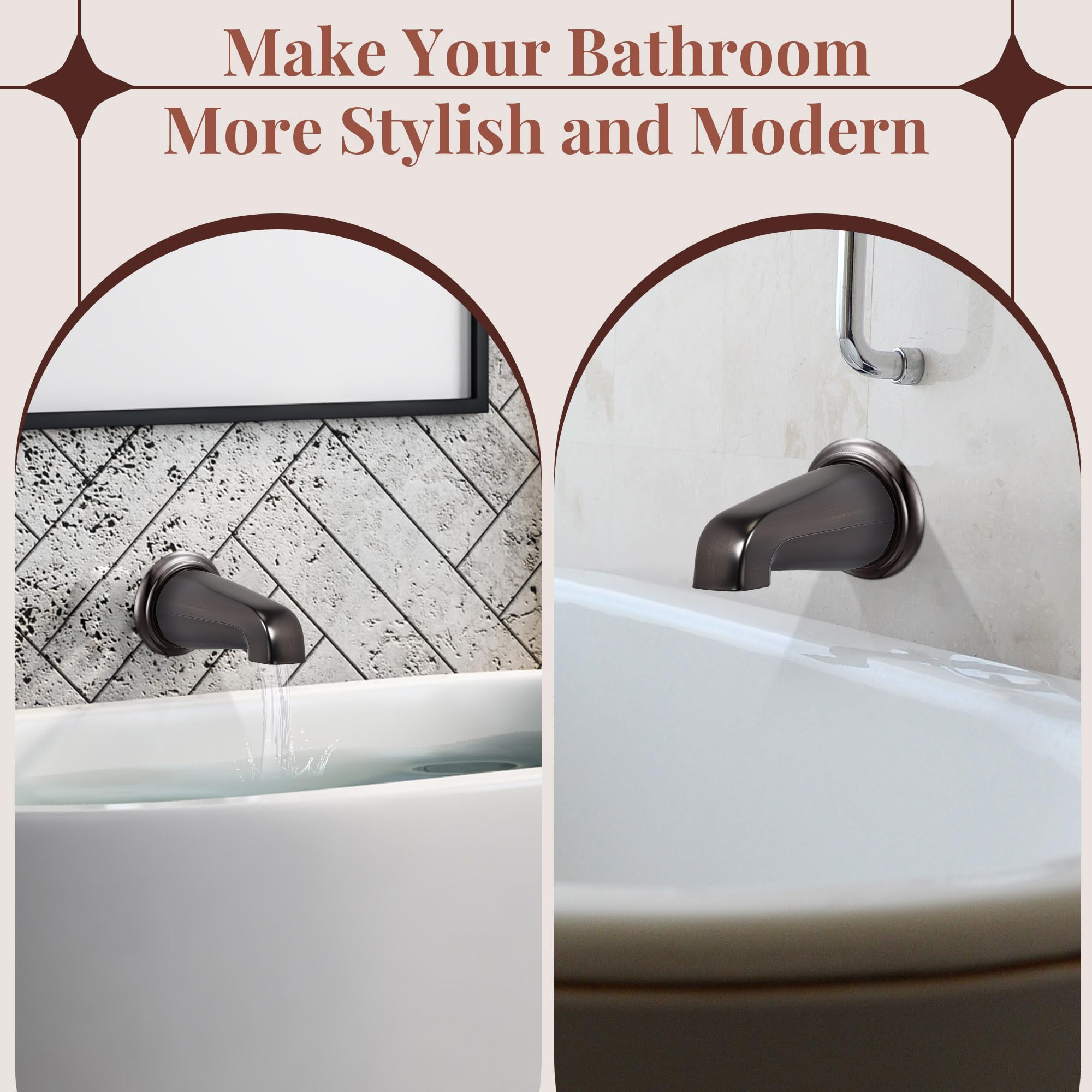 Dreyoo Tub Spout (Universal Fits 1/2" Copper Pipe, 1/2" IPS and 3/4" IPS), Bathroom Bathtub Faucet with Adapters and Hex Wrench(Brushed Nickel,Simple)