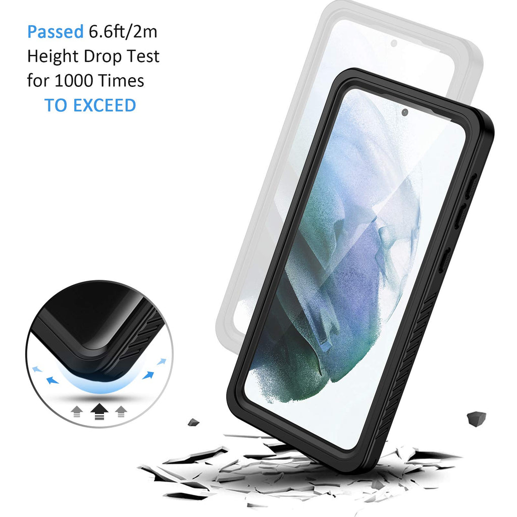 Lanhiem for Samsung Galaxy S21 Case, IP68 Waterproof Dustproof Case with Built-in Screen Protector, Rugged Full Body Shockproof Protective Phone Cover for Galaxy S21 5G 6.2 Inch, Black
