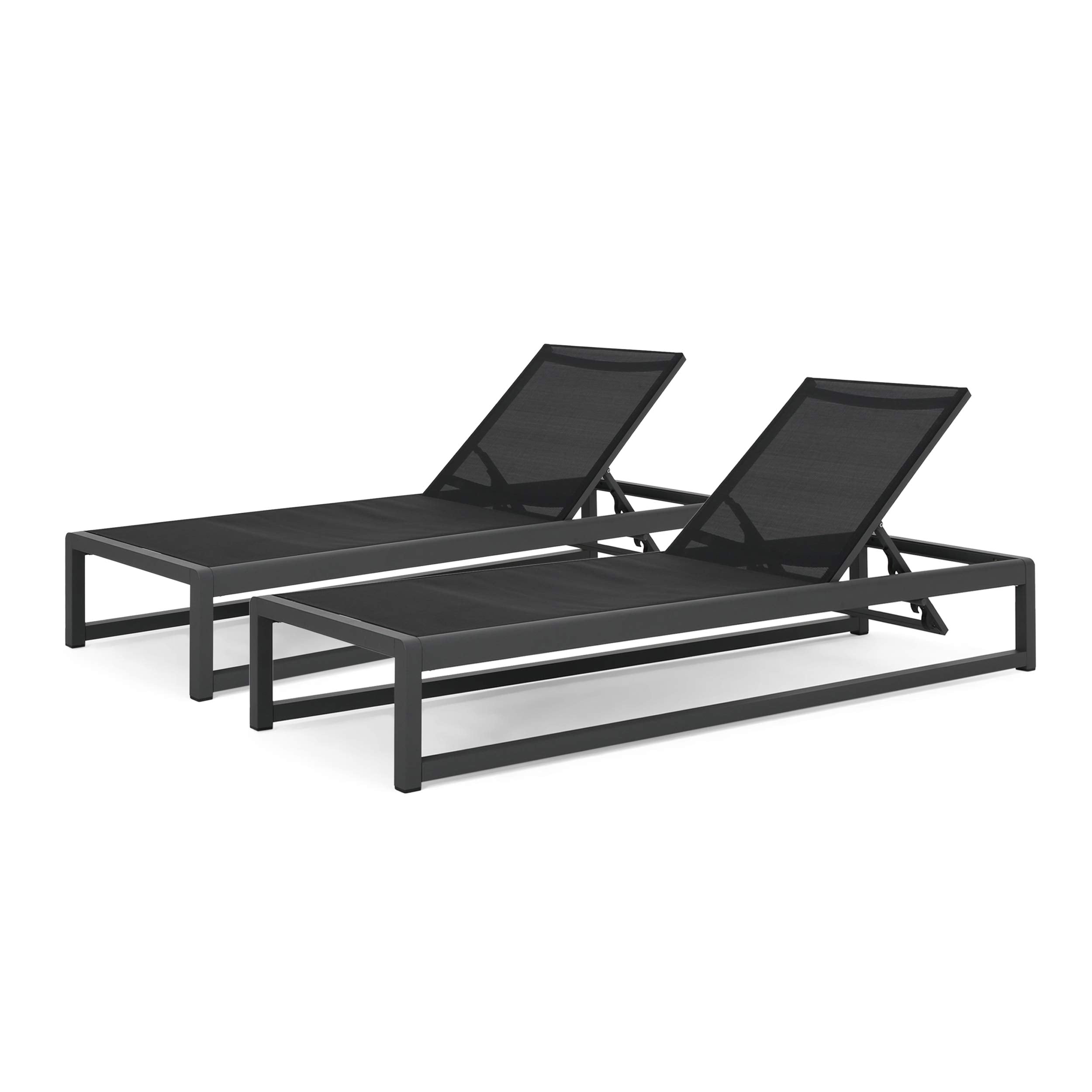 Christopher Knight Home Modesta Outdoor Aluminum Framed Chaise Lounges with Mesh Body, 2-Pcs Set, Black Finish / Grey Mesh