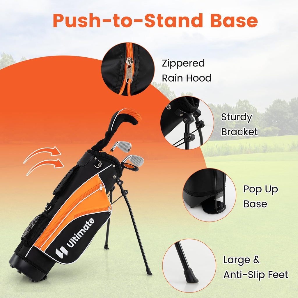 Tangkula Junior Golf Club Set for Children Right Hand, Includes #3 Fairway Wood & #7/#9 Irons, Putter, Head Cover & Rain Hood, Golf Stand Bag, Perfect for Children, Kids