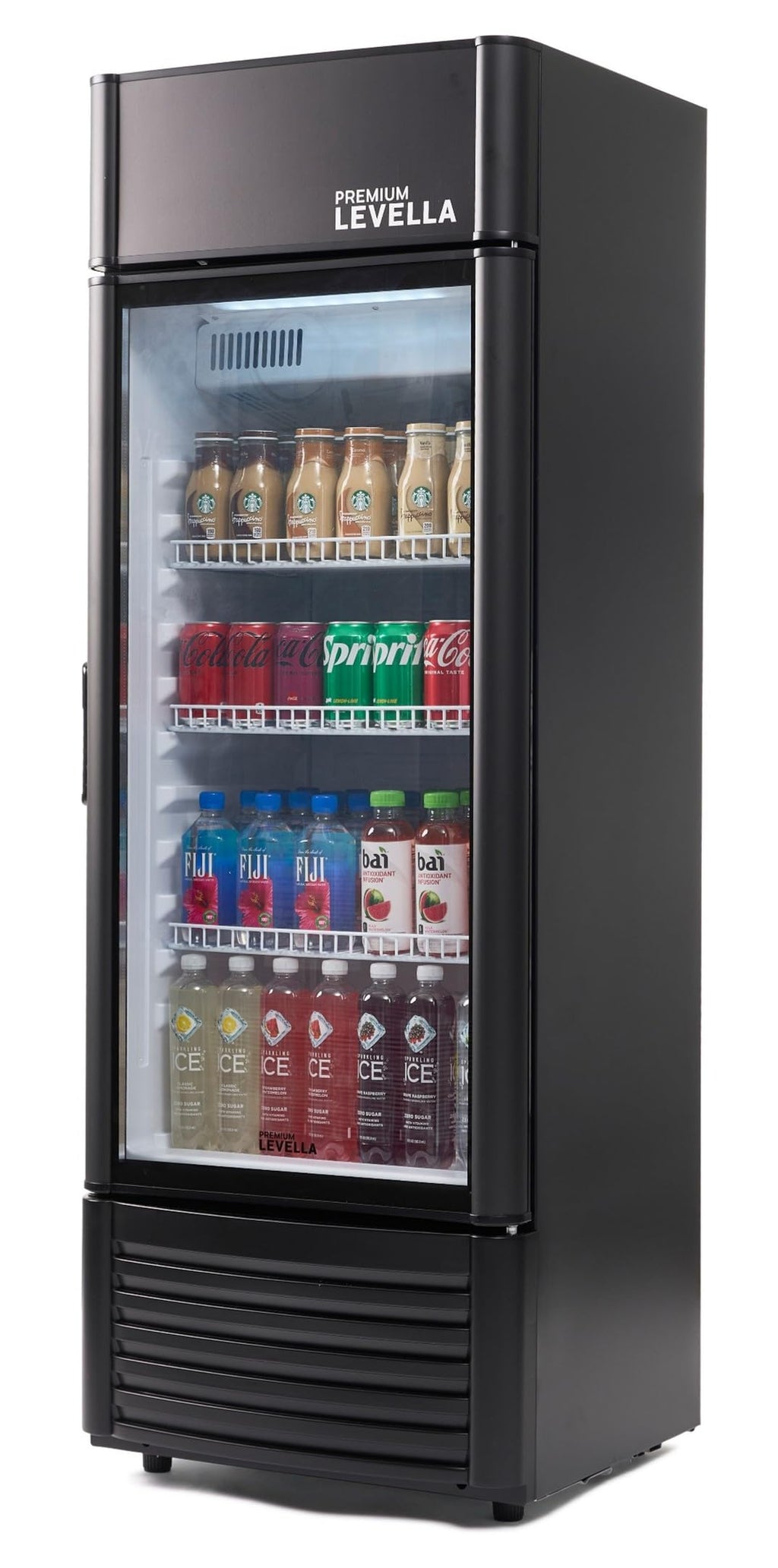 PremiumLevella PRF37DX Glass Door Display Refrigerator 3.1 cu ft Commercial Beverage Cooler Merchandiser - Black