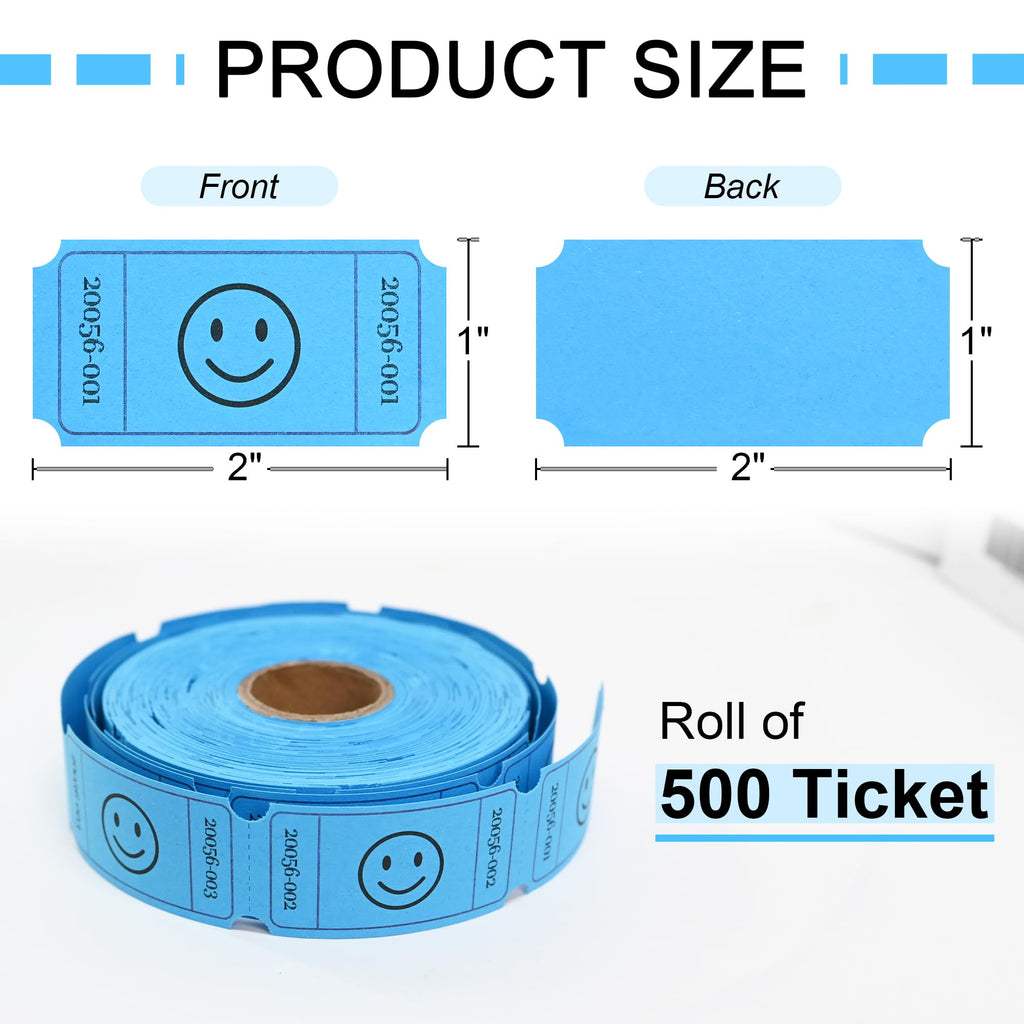 L LIKED 500 Raffle Tickets, Smile,Bule(6 Color Selection), Single Roll, Ticket for Events, Entry, Class Reward, Raffle & Prizes