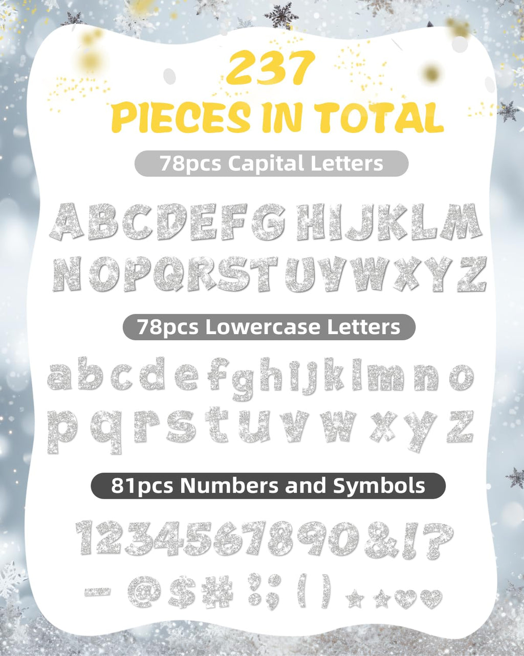 237 Pcs Glitter Bulletin Board Letters, Numbers and Punctuation, Poster Board Letters Alphabet Cut Out Cardboard Letters Accessories for Classroom Display Decorating Supplies 4inch (Black)