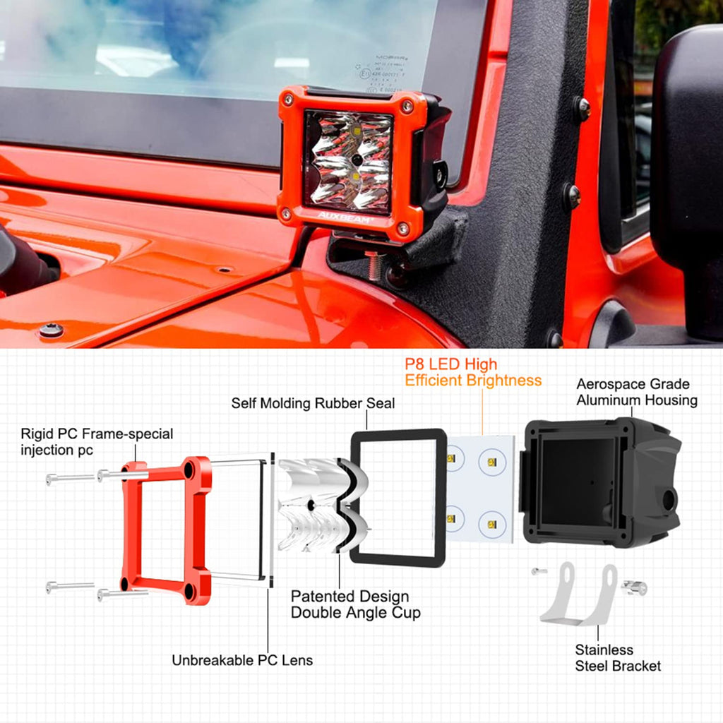 Auxbeam FA Series 3 Inch LED Cubes with DRL 2 Modes Spot Beam Offroad Lights 20W Driving Spotlights A-Pillar Ditch Lights for 4x4 Truck Car ATV Motorcycle, Pair