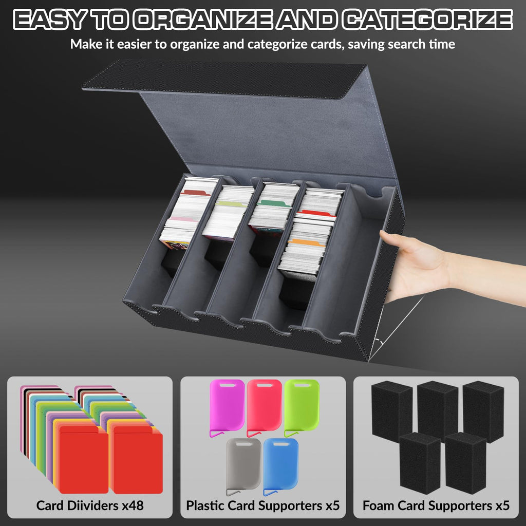 AOBOPLE Trading Card Storage Box,3200+ Card Box Storage with 24 Dividers and 4 Foam Supporters PU Leather Magnetic Cards Deck Case for MTG TCG Magic and Sport Cards,Great Gift for Card Collectors