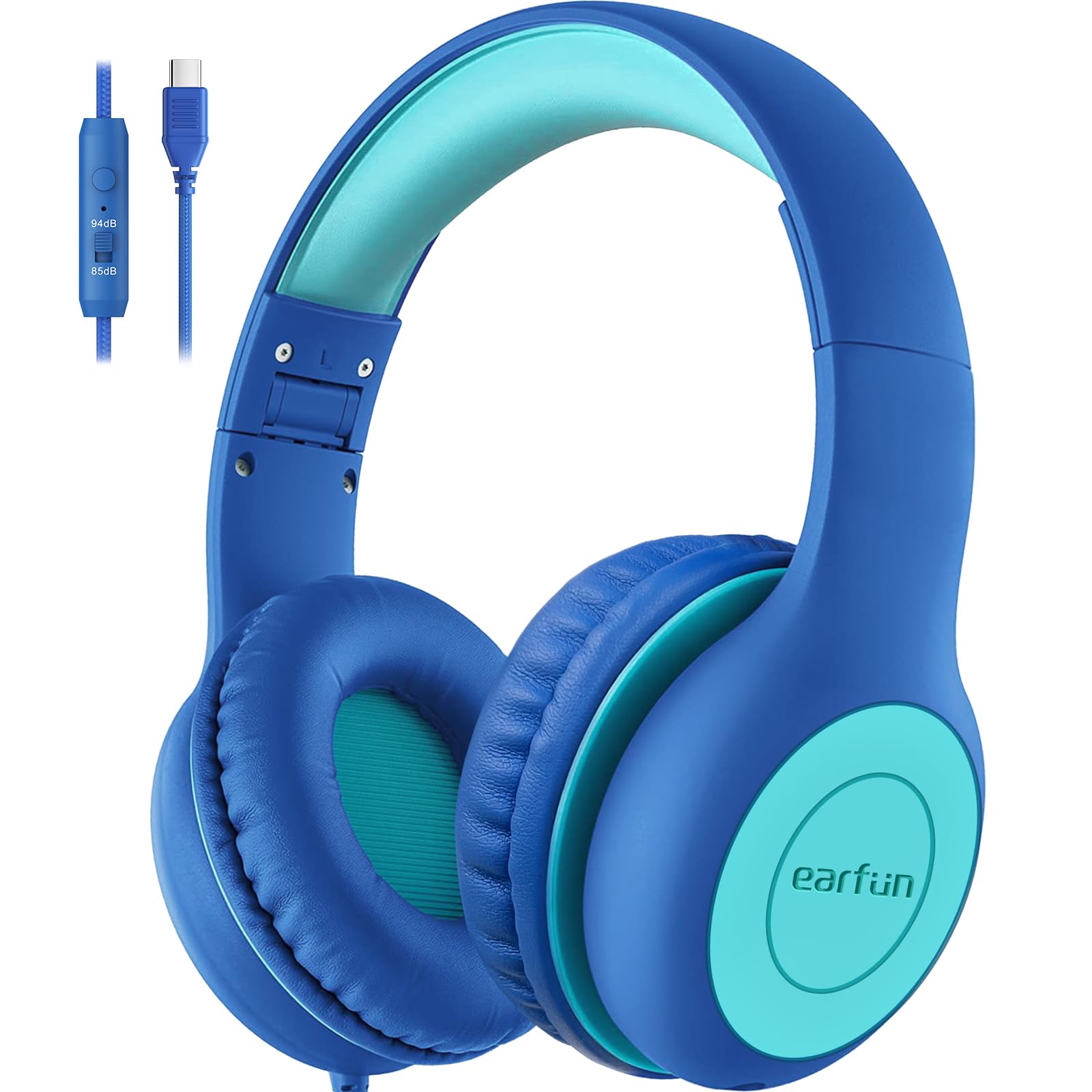 EarFun K1 Kids Headphones Wired with Microphone, 85/94dB Volume Limit Headphones for Kids, Portable Wired Headphone with Shareport, Stereo Sound Foldable Headset for School/Tablet/iPad, Black Red