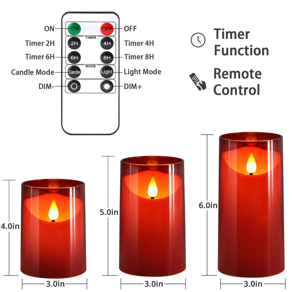 NURADA Flameless Candles with Remote Timer: 3D Wick Battery Operated Led Pillar Acrylic Fake Candle Set for Home Decoration Romantic Ambiance - Gold 2 Pack