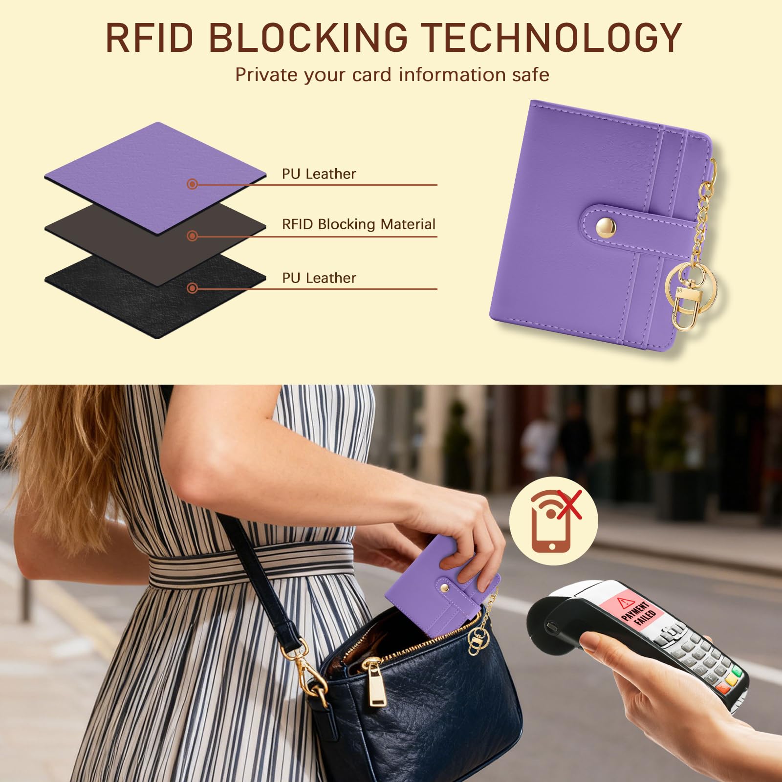 Jogjam Small Ladies Wallet, Rfid Slim Thin Compact Credit Card Women Wallet, PU Leather Bifold Cash Wallet, Zipper Coin Pocket & ID Window, Female Gifts Beige and Brown