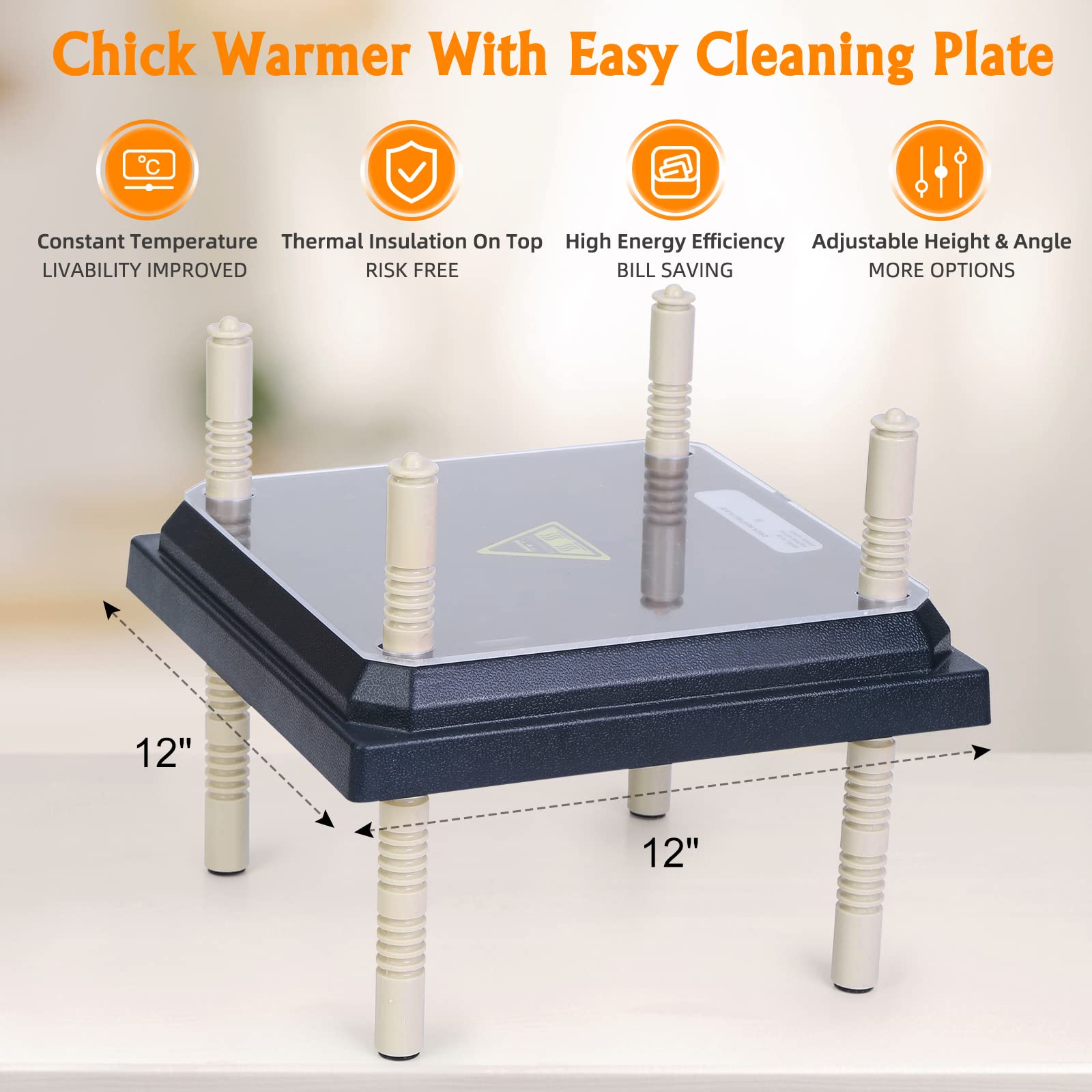 Brooder Heater for Chicks: Chick Brooder Heating Plate with Easy- Cleaning Plate Poultry Coop Heater Chicks Warmer 10" x 10" for 15 Chicks Adjustable Height Brooding Heater 15 Watts