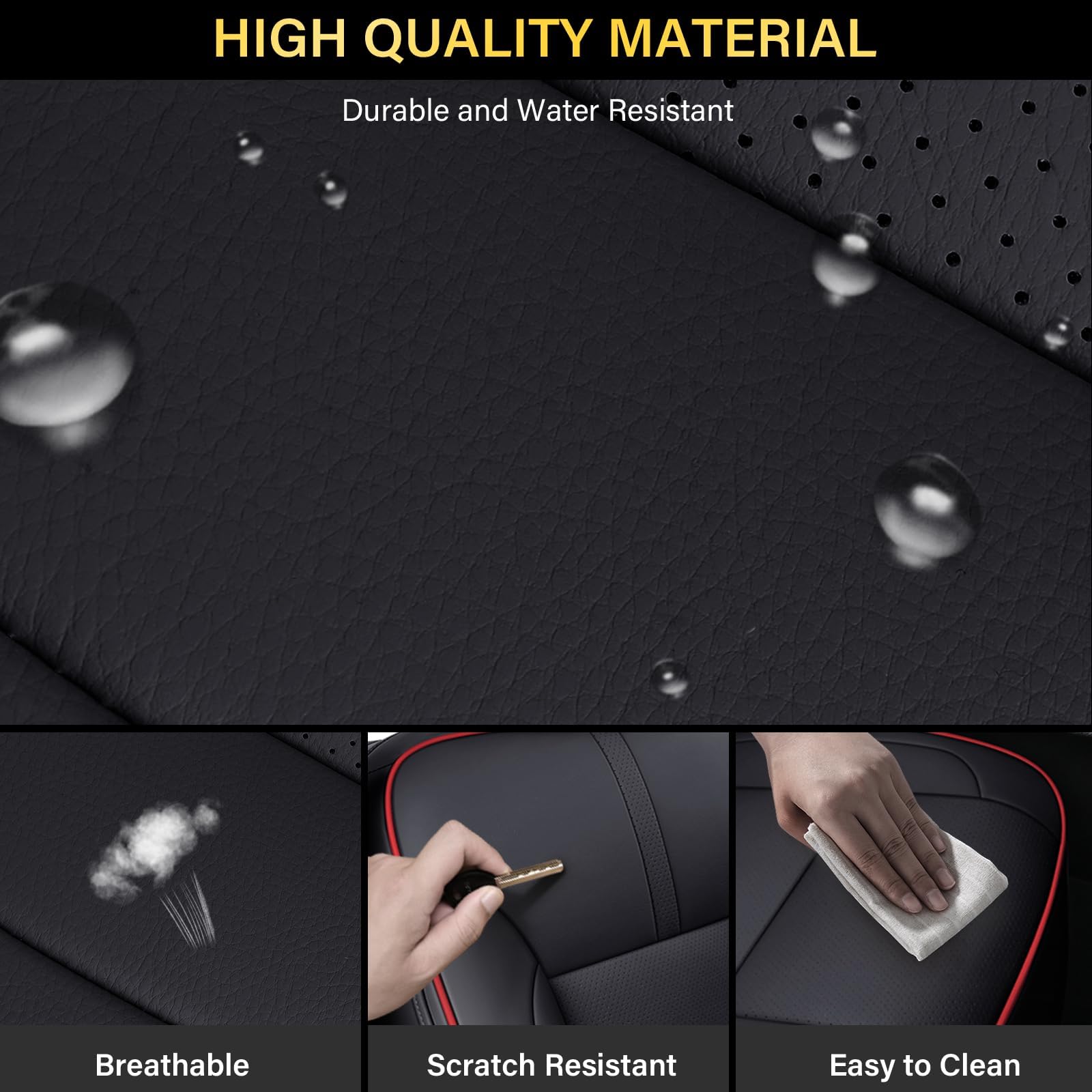 Coverado Chevy Silverado Seat Covers, Faux Leather Seat Covers Fit for Chevy Silverado GMC Sierra 2007-2025 1500, 2015-2025 2500HD 3500HD Crew Double Extended Cab (Front, Black)