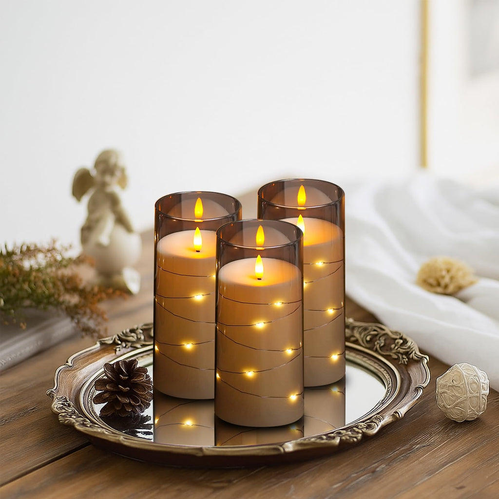Flickering Flameless Candles with Remote Timer, 6pcs LED Battery Operated Candles with Embedded String Lights Red, Same Size D3 H6
