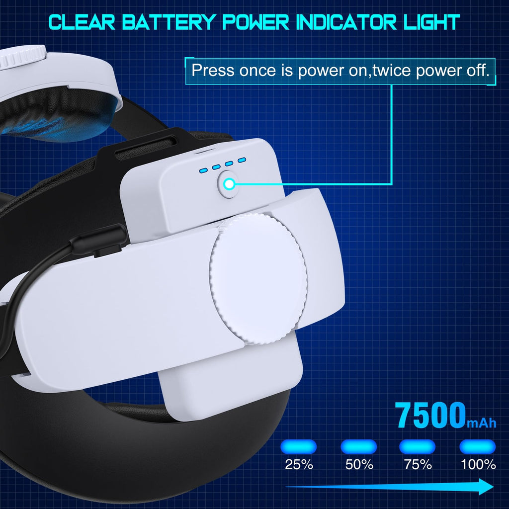 Hot-Swappable Battery Head Strap for Quest 2/Quest 3/3S, 15000mAH Detachable Battery, Extra 6-8 Hours Playtime, Double Knobs, Soft Cushion, Reduces Head Pressure, with One Charging Dock