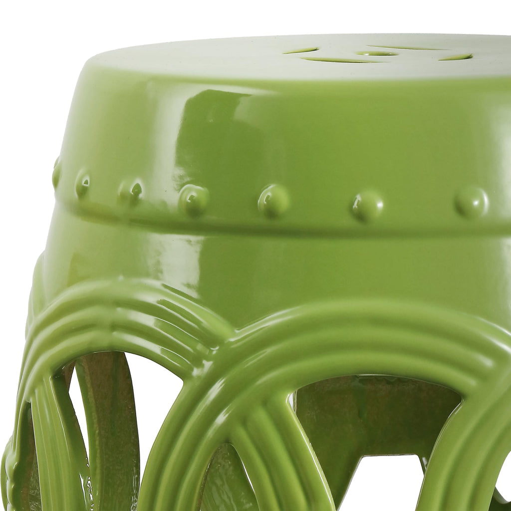JONATHAN Y Lucky Coins 16" Ceramic Garden Stool, Contemporary Blue/White Cutout Interlocking Rings Drum Indoor/Outdoor Side Table and Plant Stand for Patio, Garden, Living Room TBL1027A