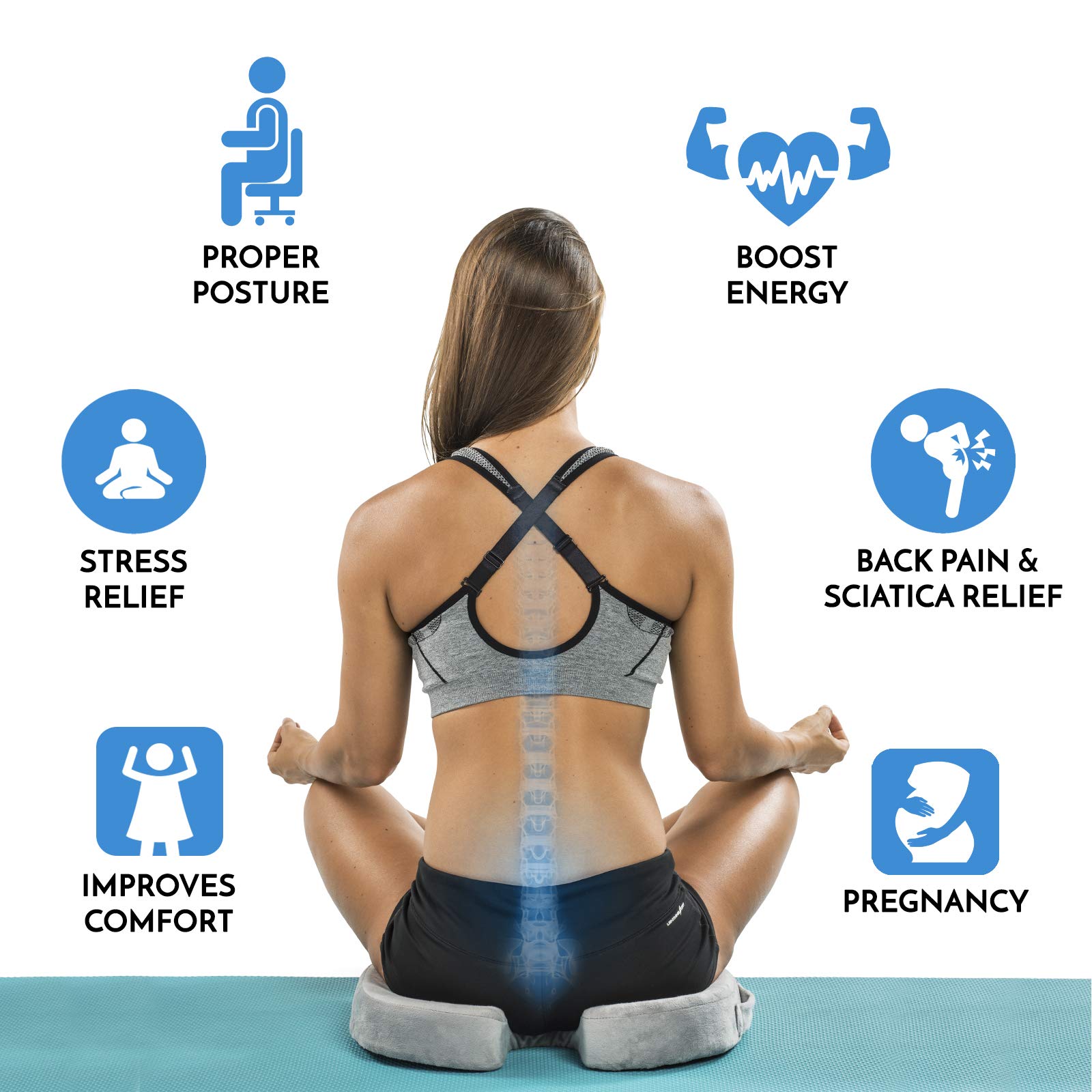 ComfiLife Premium Comfort Seat Cushion - Non-Slip Orthopedic 100% Memory Foam Coccyx Cushion for Tailbone Pain - Cushion for Office Chair Car Seat - Back Pain & Sciatica Relief (Black)