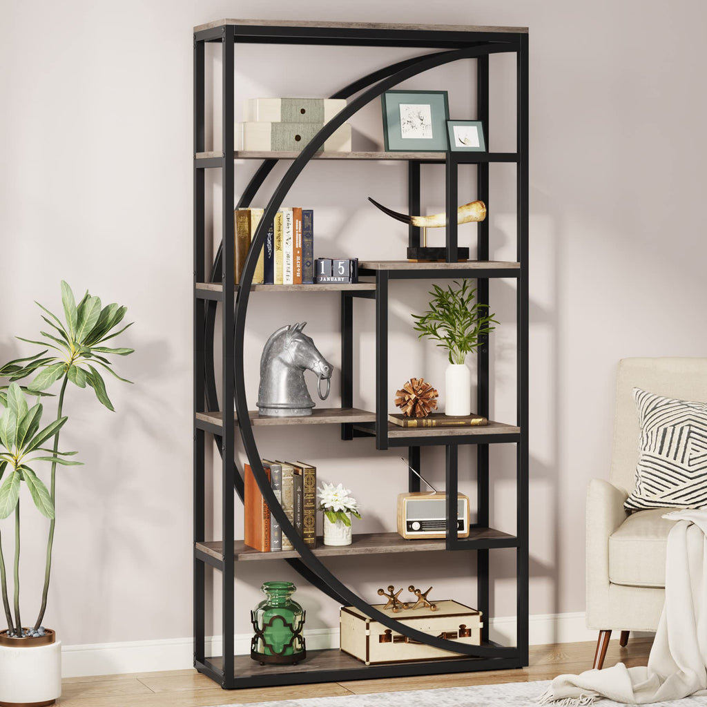Tribesigns Bookshelf, Industrial 5-Tier Etagere Bookcase, 70.8 inch Tall Bookshelf with 8 Open Storage Shelf, Book Shelf Display Tack Shelving Unit for Home Office Living Room, Rustic Brown