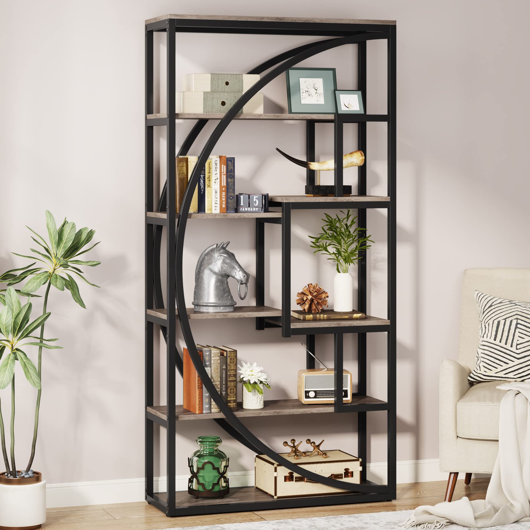 Tribesigns Bookshelf, Industrial 5-Tier Etagere Bookcase, 70.8 inch Tall Bookshelf with 8 Open Storage Shelf, Book Shelf Display Tack Shelving Unit for Home Office Living Room, Rustic Brown