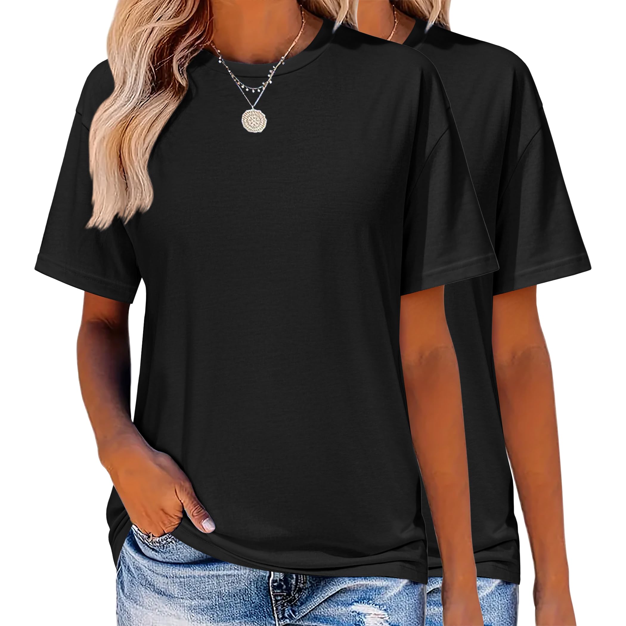 Zeagoo Women's T-Shirts Short Sleeve Tops Summer Casual Blouse Crew Neck Basic Shirt 2 Pack Loose Fit Tee