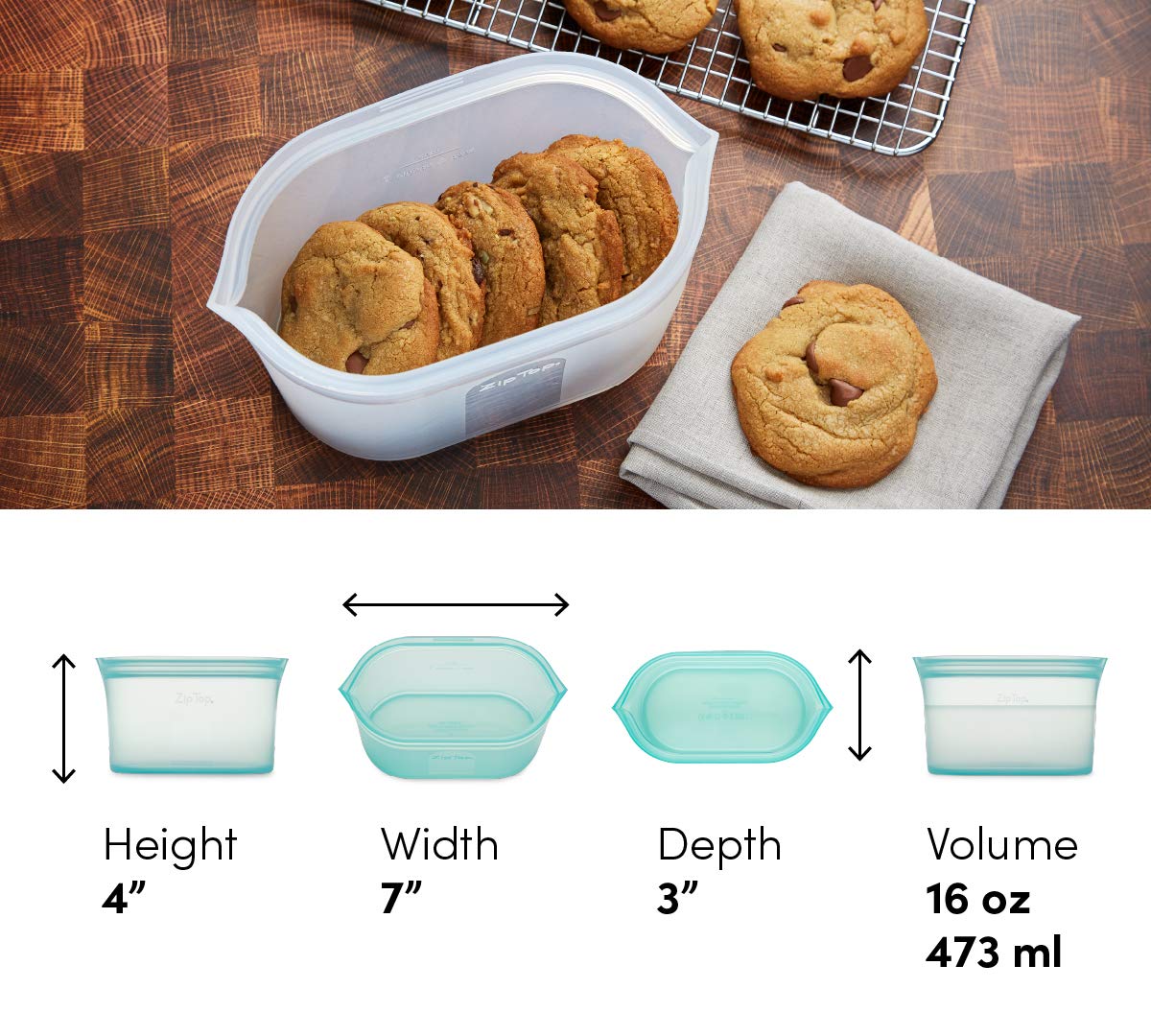 Zip Top Reusable Food Storage Bags | Small Cup [Frost] | Silicone Meal Prep Container | Microwave, Dishwasher and Freezer Safe | Made in the USA