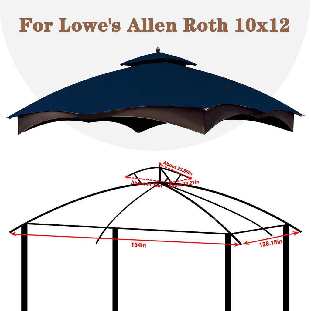 SCOCANOPY Replacement Top Compatible with The Lowe's Gazebo Model #GF-12S004B-1 / GF-12S004BTO (Grey Ripstop)
